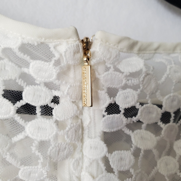 Karl Lagerfeld Paris Dress Womens‎ 10 Sheath Ivory Navy Polka Dot Lace Ruffle - Picture 7 of 16